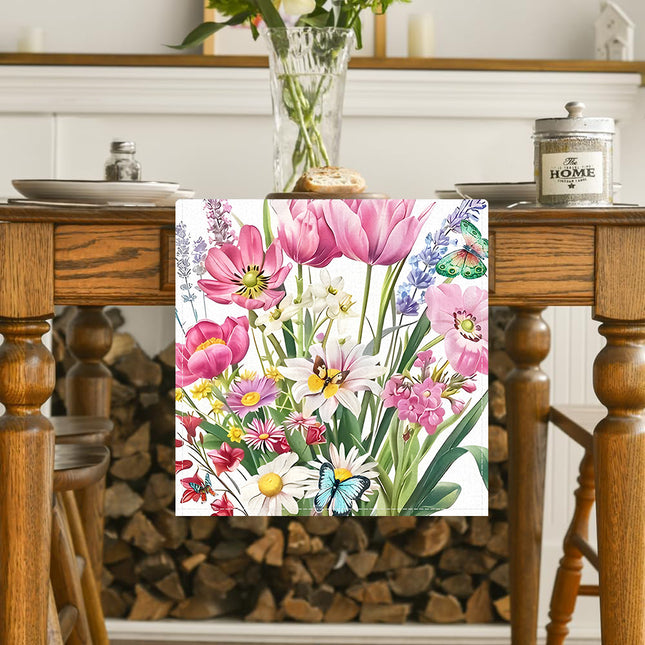 Amazon Summer New Flower Table Runner Home Living Room Cabinet Decorative Table Cloth Cushion Tea Flag Linen Printed Tablecloth