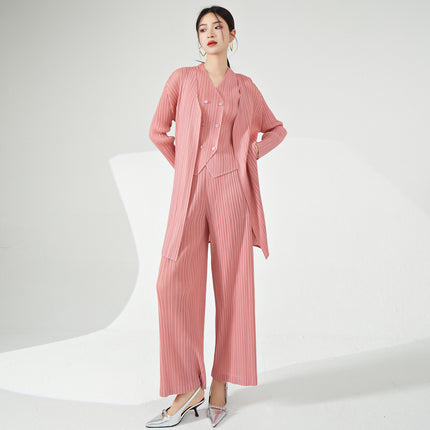 Fashionable Suit for Women, High-End Three-Piece Set, High-End Temperament, Commuting Design, Pleated Miyake Outfit, Complete Set