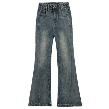 Wasteland Color Diagonal Metal Stud Design Flared Jeans for Women 2026 New Style Pear-Shaped Figure-Flattering Pants