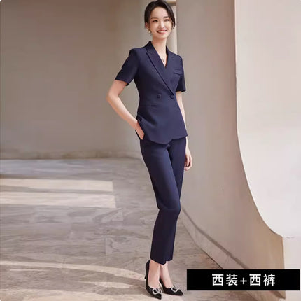 Summer Fashion Short-sleeved navy blue Professional Suit suit Office White-collar Work Clothes Forkwear for Teachers OL