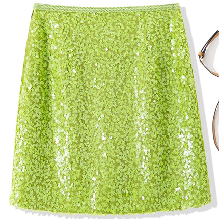 B2082 2025 spring women's new fashion sequin overskirt elastic waist figure dress