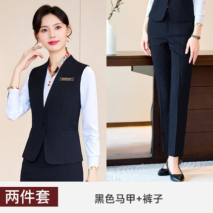 Business Wear Tooling Vest Women's Spring and Autumn New Temperament Hotel Manager Front Desk Reception Overalls with Vest