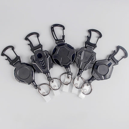 Cross-Border Multifunctional Telescopic Automatic Rebound Lure Easy-Pull Buckle Steel Wire Rope Anti-Lost and Anti-Theft Mountaineering Keychain in Stock