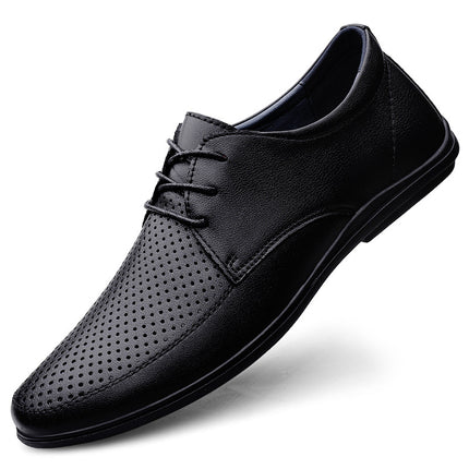 Black men's spring and autumn breathable business formal wear fashion lace-up low-top office work single professional leather shoes