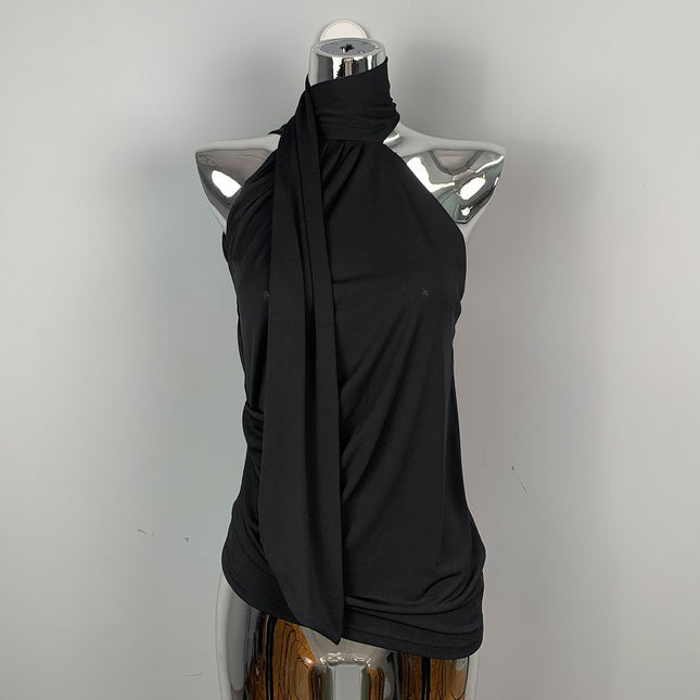 South Korea Dongdaemun Elegant Sexy Neck Lace-up Feminine Vest Figure Simple All-match Sleeveless Top Trendy