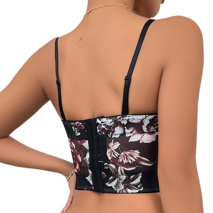 Cross-border New Sexy Spice Girl Stitching Flower Steel Ring Fishbone Vest Slim-fit Sling Chest Wrapping All-match Top for Women