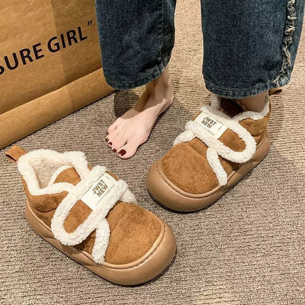 Cute Bear Plush Warm Cotton Shoes for Women 2026 Winter New Sweet Bow Thick-Soled Snow Boots with a Stepping-On-Clouds Feel