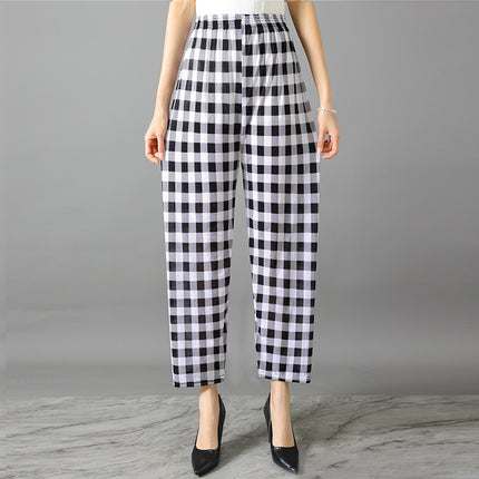 Cross-Border Popular Summer Women's Ice Silk Pants for Middle-Aged and Elderly, Loose Casual Home Pants, Elastic Plus-Size Pants for Square Dancing
