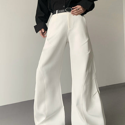 Unique Design White Patchwork Drape Pleated Flared Knife-Cut Dress Pants for Men and Women with a High-End Feel Wide-Leg Dress Pants