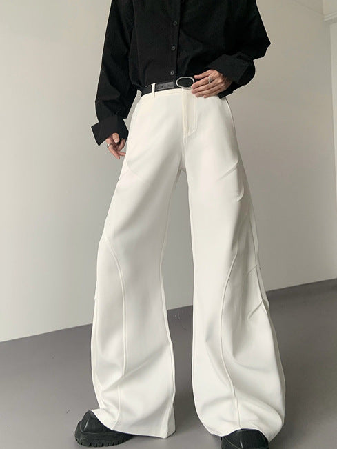Unique Design White Patchwork Drape Pleated Flared Knife-Cut Dress Pants for Men and Women with a High-End Feel Wide-Leg Dress Pants