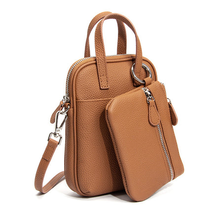 New Style Top Layer Cowhide Mobile Phone Bag Crossbody Women's Large Capacity Japanese-Style Vertical Genuine Leather Niche Shoulder Bag