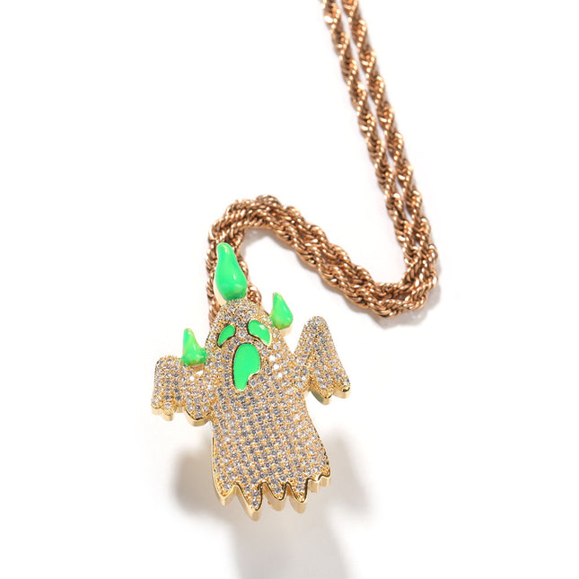 Hip-Hop Cute Colorfulful Luminous Ghost Pendant Necklace Niche Street Stylish Diamond Cartoon Sweater Chain Jewelry