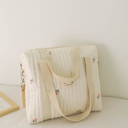 Korean Ins Embroider Portable Shoulder Satchel Cotton Baby Stroller Bag