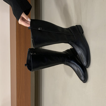 2024 Autumn New British Style Slimming Riding Boots for Trendy Girls, Side Zipper Slim Boots, Versatile Bootcut Boots