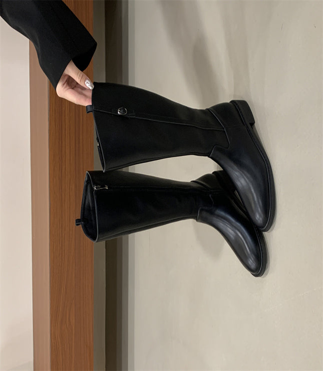 2024 Autumn New British Style Slimming Riding Boots for Trendy Girls, Side Zipper Slim Boots, Versatile Bootcut Boots