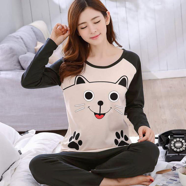 Southeast Asia Spring, Autumn and Winter New Cute Cartoon Pajamas for Women Milk Silk Casual Long-Sleeved Pants Women's Home Clothes