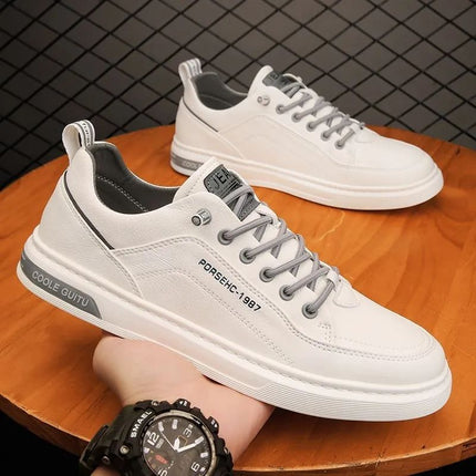 Men's Sneakers 2025 New Trendy Casual Shoes Versatile Leather Shoes Men's Slip-On White Shoes Men
