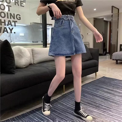 2024 summer new pear-shaped figure wearing skirt high waist Denim skirt slim hip A- line skirt