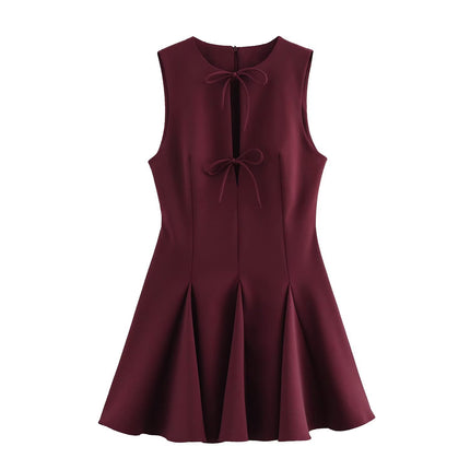 2025 Cross-Border Foreign Trade Wholesale Summer Suede Split Design Tea Break Style Large Hem Sleeveless Dress