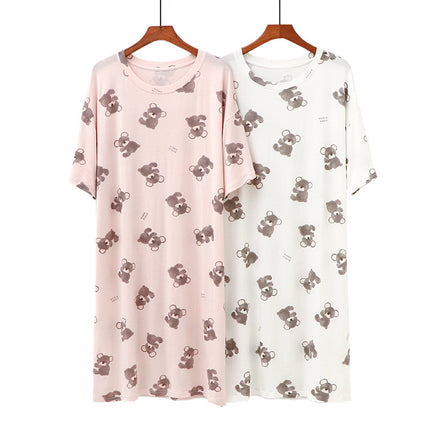 Factory Direct Supply! First-Hand Supply! Koala Print Summer Modal Short-Sleeved Mid-Length Nightgown Home Skirt for Sleeping