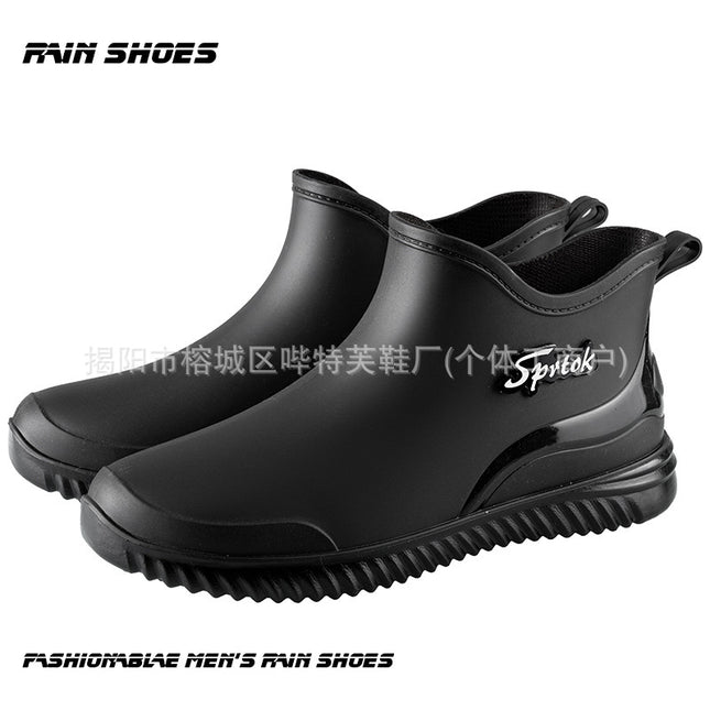 Men's Short Rain Boots, Fishing Shoes, Fleece-Lined, Car Wash Work Rubber Shoes, Adult Kitchen Waterproof Shoes, Men's Fleece-Lined Warm Shoes