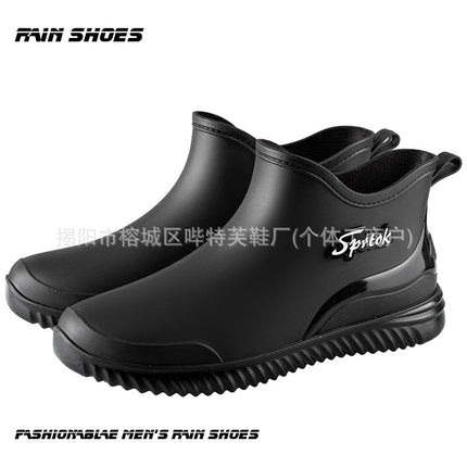 Men's Short Rain Boots, Fishing Shoes, Fleece-Lined, Car Wash Work Rubber Shoes, Adult Kitchen Waterproof Shoes, Men's Fleece-Lined Warm Shoes
