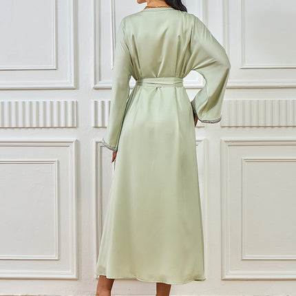 Cross-border Foreign Trade Dubai Muslim Women's Sparkling Rhinestone Hot Selling New Products Waisted White Inner Robe dress