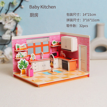 Paper 3D Stereo Puzzle Education School Model DIY Handmade Kidsren's Educational Toys Girls Kindergarten Wholesale