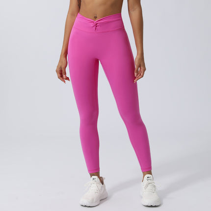 Cross-border new Twisted V-shaped yoga pants Peach Hip belly contracting sports cropped pants outdoor running fitness tights