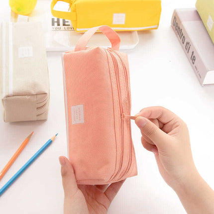 Portable Stationery Bag, Double-Layer Oxford Cloth Double-Zipper Pencil Case, Large Capacity Portable Zipper Oxford Cloth Pencil Case for Primary and Secondary School Students