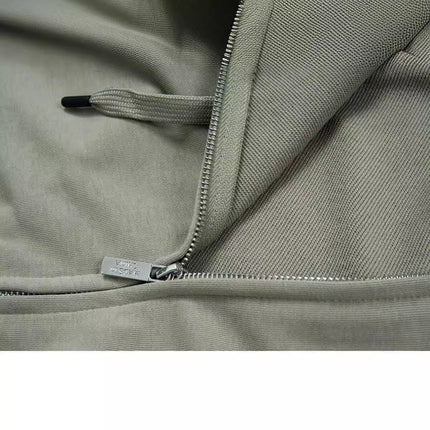 Loose version of the earth color 320G zipper hooded moss green light green grass green solid color simple sweater for men and women