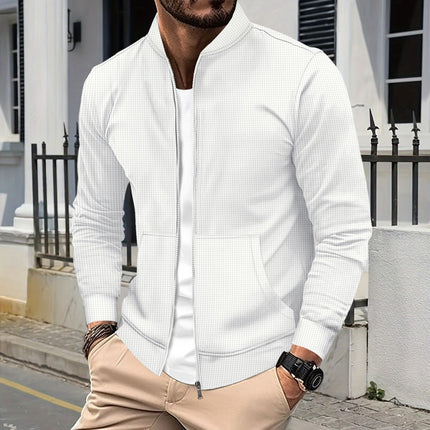 European and American ins cross-border 2024 men's autumn and winter new waffle solid color zipper baseball suit pocket long sleeve coat