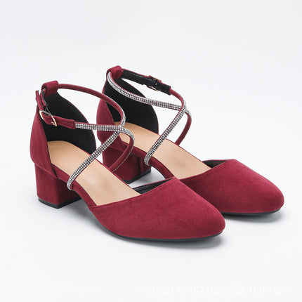 Women's Summer New Back Bag Hollow Cross Naked Strap Holiday Elegant Low Heel Sandals Fashionable All-Match Pointed Gorgeous
