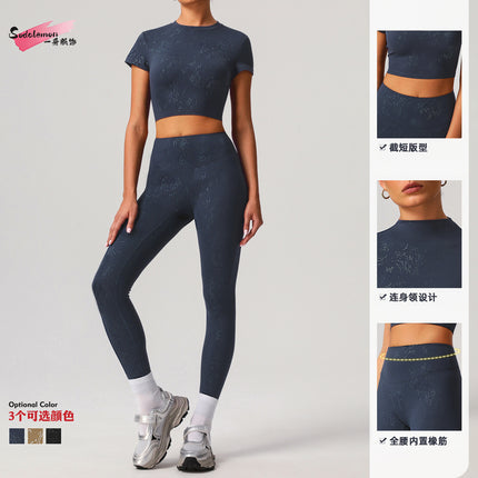 Cross-border Hot Silver Yoga Suit Advanced suit Women's Outdoor Training Running European and American Long Sleeve Fitness Suit suit