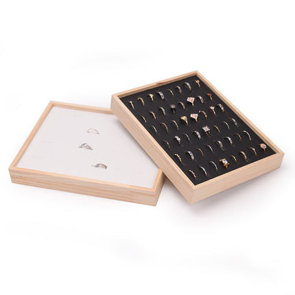 Simple solid wood small size hundred ring plate ring pair ring diamond ring silver ring ear studs storage display tray 48-bit plate