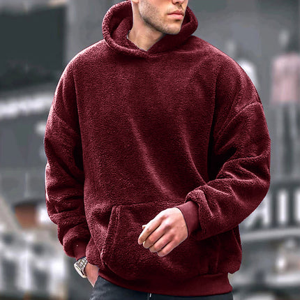 2025 Foreign Trade Men's Youth Hooded Sweatshirt Lamb Wool Winter Pullover Hoodie New Warm Product