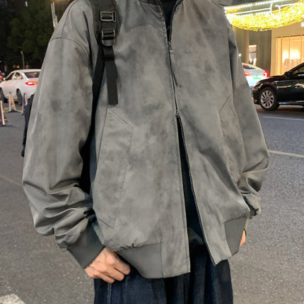 Trendy Brand Handsome Tie-Dye White and Gray Stand-Up Collar Spring Ball Jacket Men's Large Size Plus Fat Plus Loose 2025 Flight Jacket