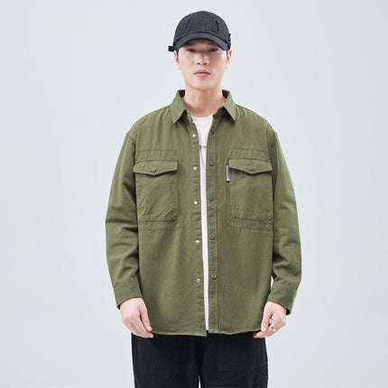 Heavy Wash Cotton Japanese Style Vintage Trendy Brand Loose Casual Shirt Jacket Army Green dark gray Jujube