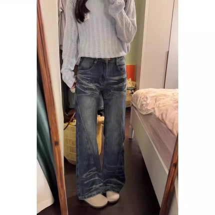 Design Sense Micro-lar Jeans Women's Fashion All-match New High Waist Slimming Loose Casual Straight Leg Wide Leg Long Pants