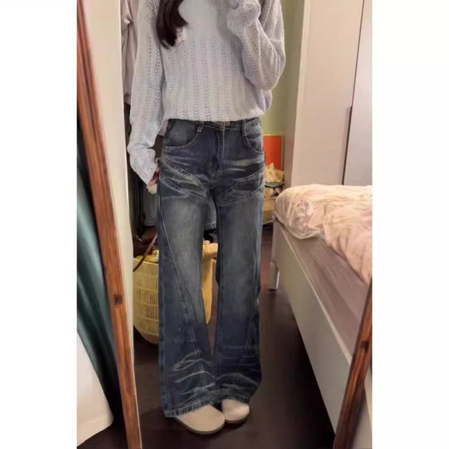 Design Sense Micro-lar Jeans Women's Fashion All-match New High Waist Slimming Loose Casual Straight Leg Wide Leg Long Pants