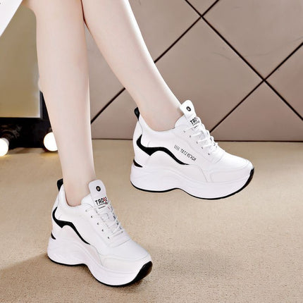 Women's Height-Increasing Shoes for Small People to Show Height, New Spring and Autumn New Versatile Women's Shoes, Sports Shoes, Microfiber Leather Color Matching