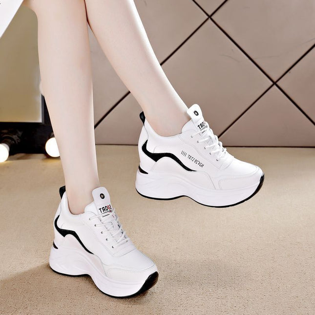 Women's Height-Increasing Shoes for Small People to Show Height, New Spring and Autumn New Versatile Women's Shoes, Sports Shoes, Microfiber Leather Color Matching