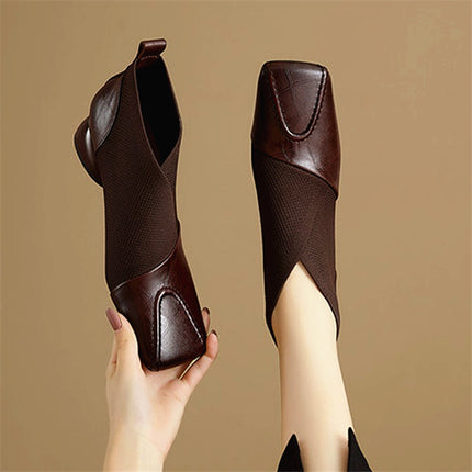 Fashionable Splicing Comfortable Medium Heel Short Boots 2025 Autumn and Winter New Fashion Boots Women's Retro Square Toe Thick Heel Elastic Boots