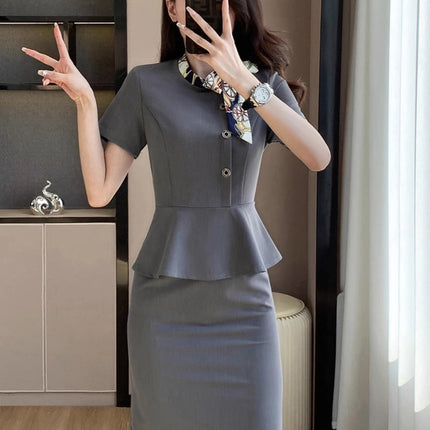 Grey Short-sleeved dress Women's 2025 Summer New Professional Workwear Skirt Jewelry Store Hotel Front Desk Work Clothes