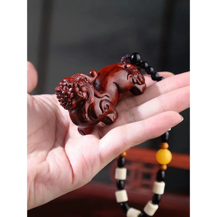 Lobular red sandalwood wood carving handle piece fortune pendant brave play piece text wealth pendant wood text play crafts