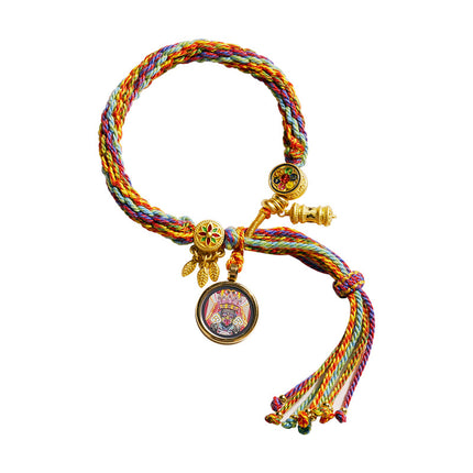 Thangka Xizang Hand Rope Hand-woven Ethnic Style Bracelet Five-way God of Wealth Green Mother Wen Zhu Thangka Bracelet