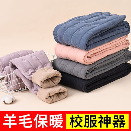 School Uniform Inner Artifact Winter Cotton Pants Boys Autumn Pants Teenagers Girls Cotton Warm Pants Winter fleece-lined Thickened