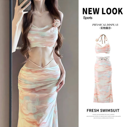 Bikini Swimsuit Women's 2025 New Split Three-piece Set Sexy Long Dress High-end Steel-braced Gathering for Seaside Vacation
