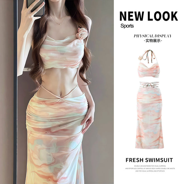 Bikini Swimsuit Women's 2025 New Split Three-piece Set Sexy Long Dress High-end Steel-braced Gathering for Seaside Vacation