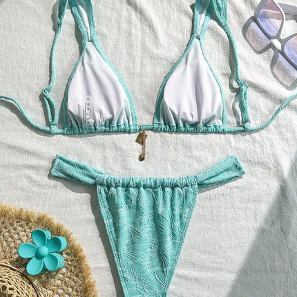 New European and American Foreign Trade Wholesale Metal Jewelry Split Bikini Swimsuit Women's Suit Special Fabric Factory Direct Sale